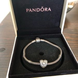 Pandora Bracelet with Diamond Heart Charm